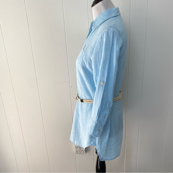 Lauren Ralph Lauren 100% Linen Button Front Tunic Top with Rope Belt Size Small - Picture 12 of 16